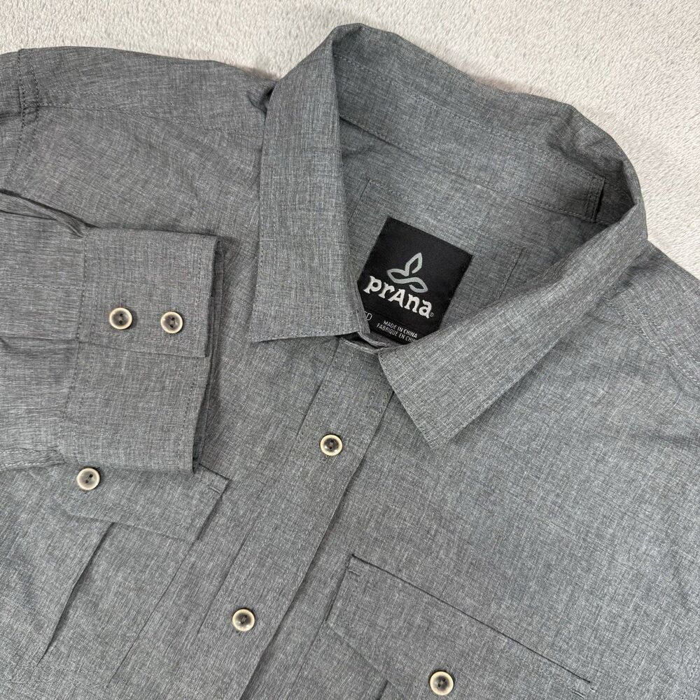 Prana Shirt Men's Medium Gray Performance Button Front Hiking Fishing Casual